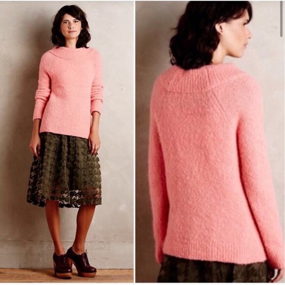 ANTHROPOLOGIE Moth Mock Neck Pink Alpaca Wool Blend Pink Sweater // XS - Picture 1 of 8